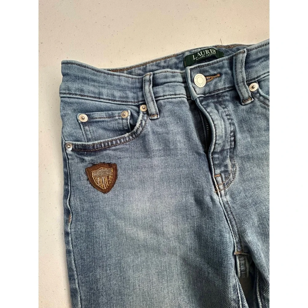 Ralph Lauren Kids Blue Denim Jeans Embellished Logo Straight‎ Leg Cotton Blend